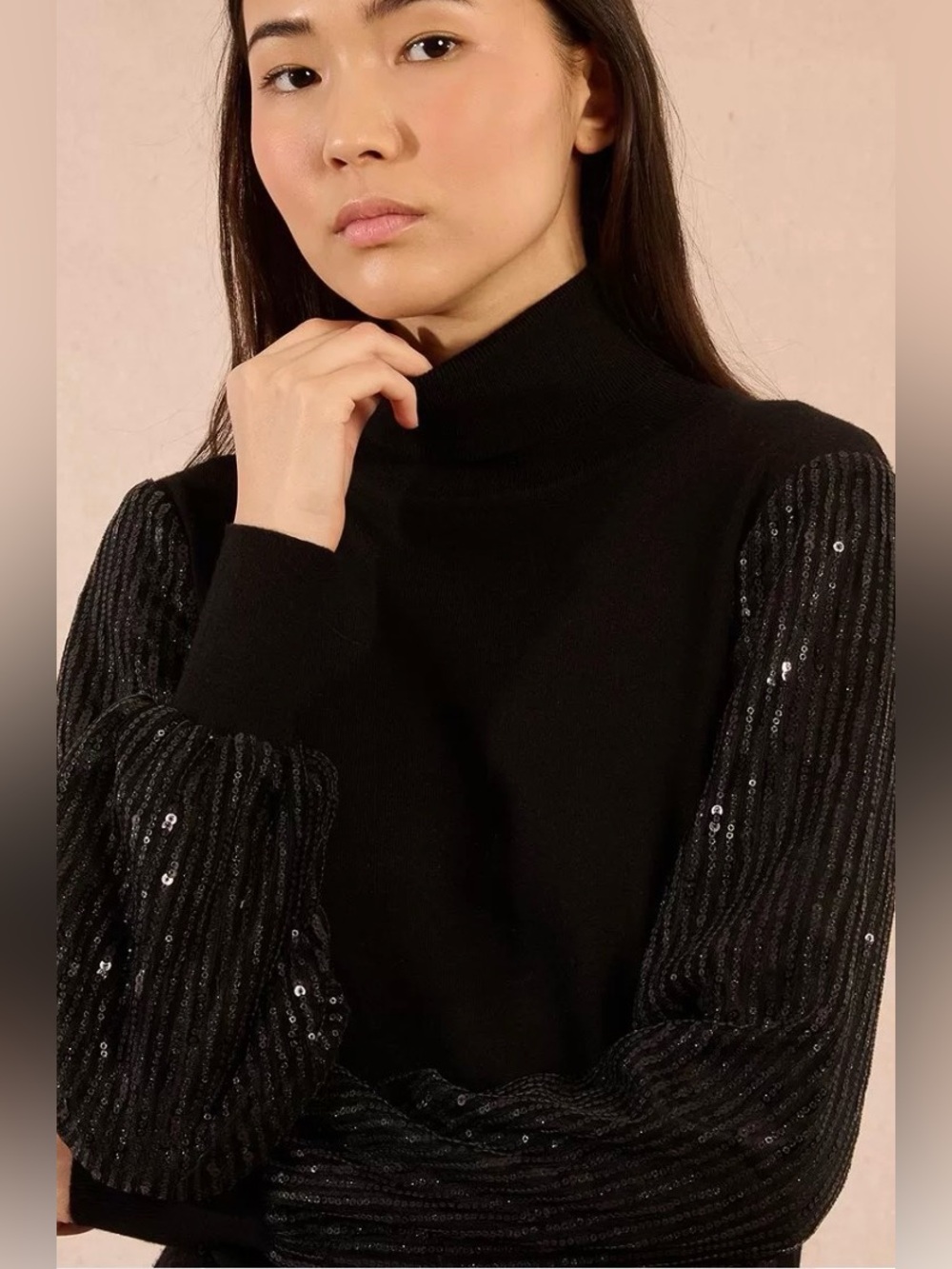 NWT Molly Bracken Black Wool & Cotton Sequin Sweater S